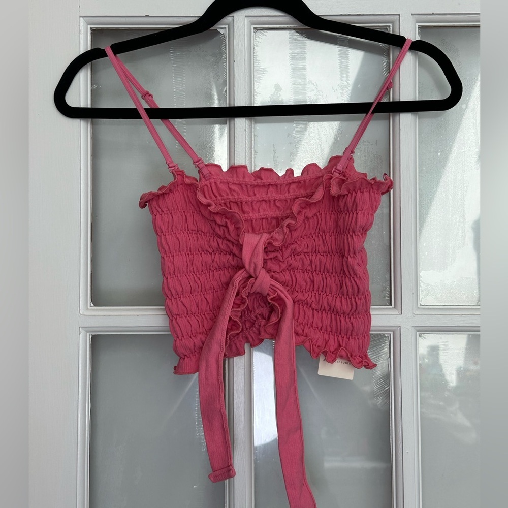 Anthropologie Tie Bandeau Crop Top Pink Raspberry Women’s Size L / XL NWT